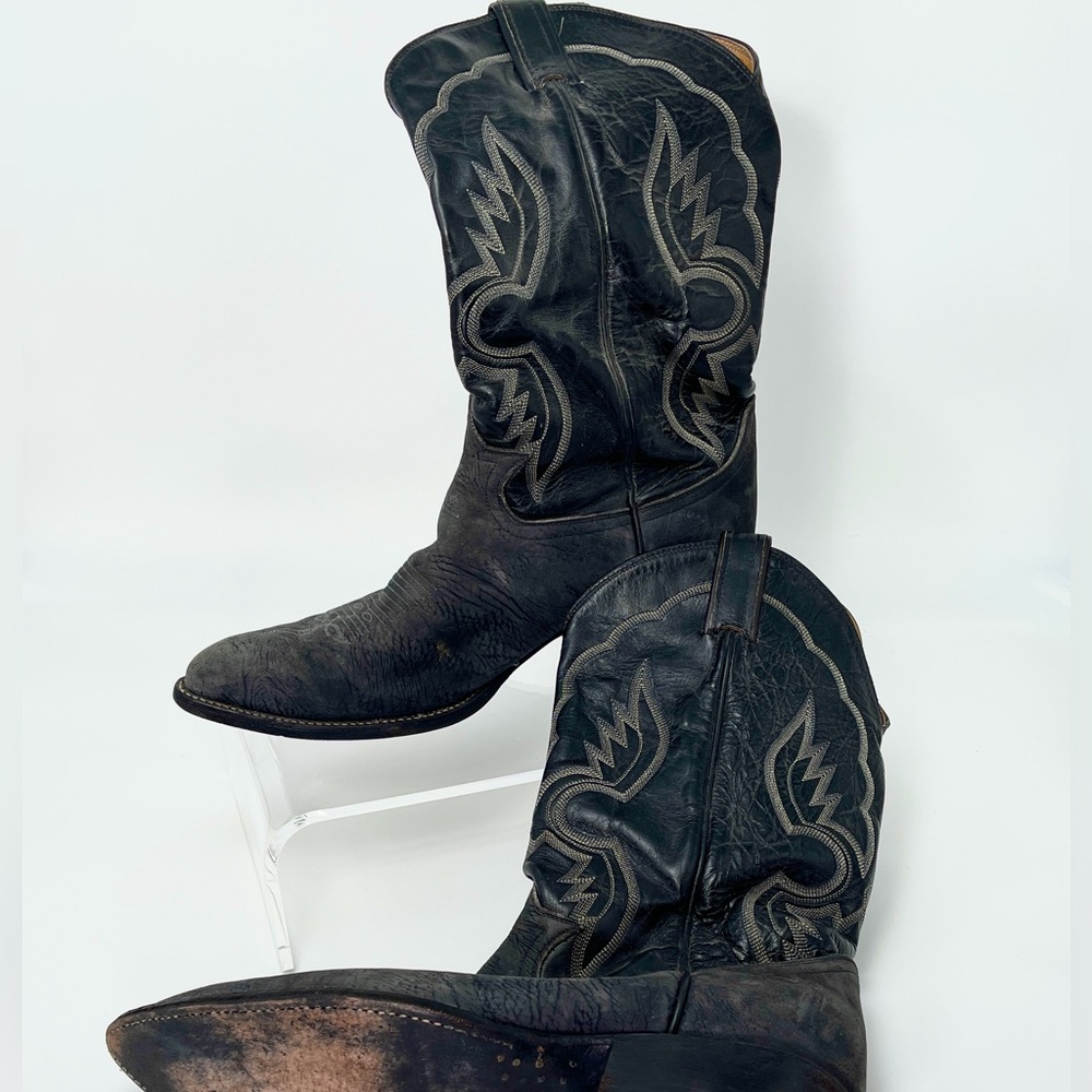 Vintage Tony Lama 6252 Shrunken Bull Shoulder Cowboy Boots Mens 10.5D